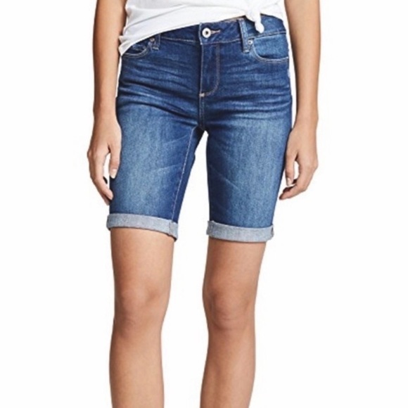 PAIGE Pants - Paige Jax Knee Short Blue Denim Cuffed Stretch Jean Shorts Size 29